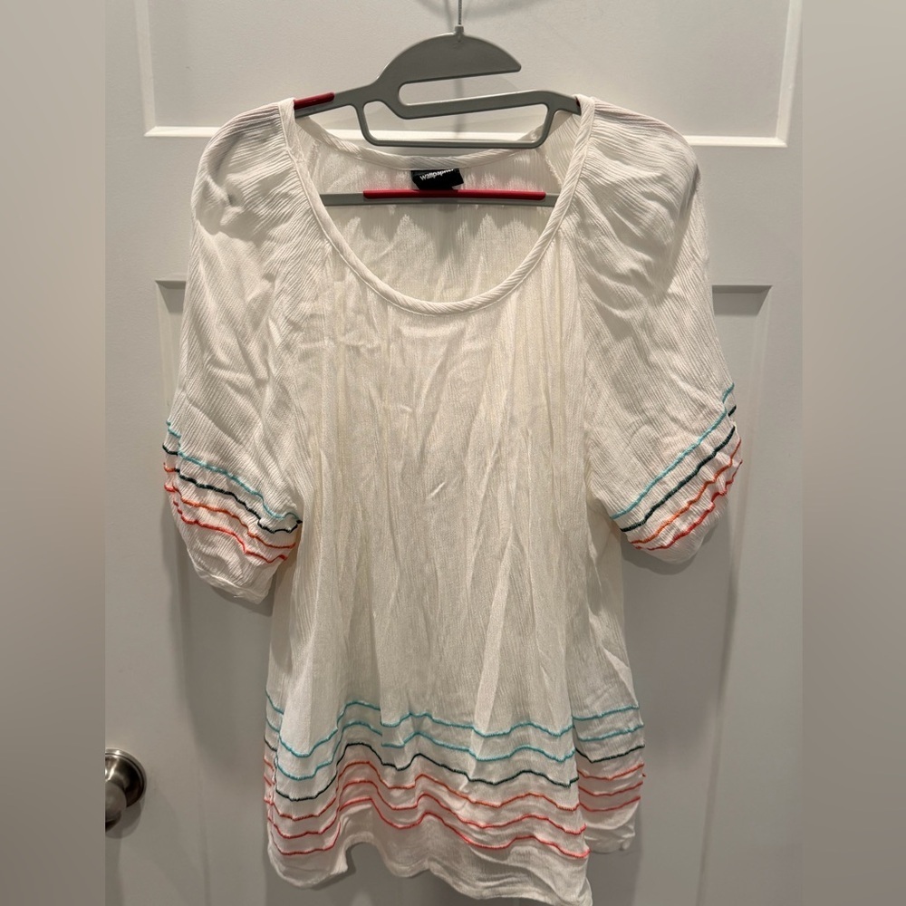 Wallpapher Ivory Textured Blouse Embroidered Sleeves Size Large